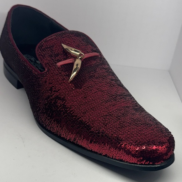 Luxurious Red Sequin Loafers with Gold Accents main image 8